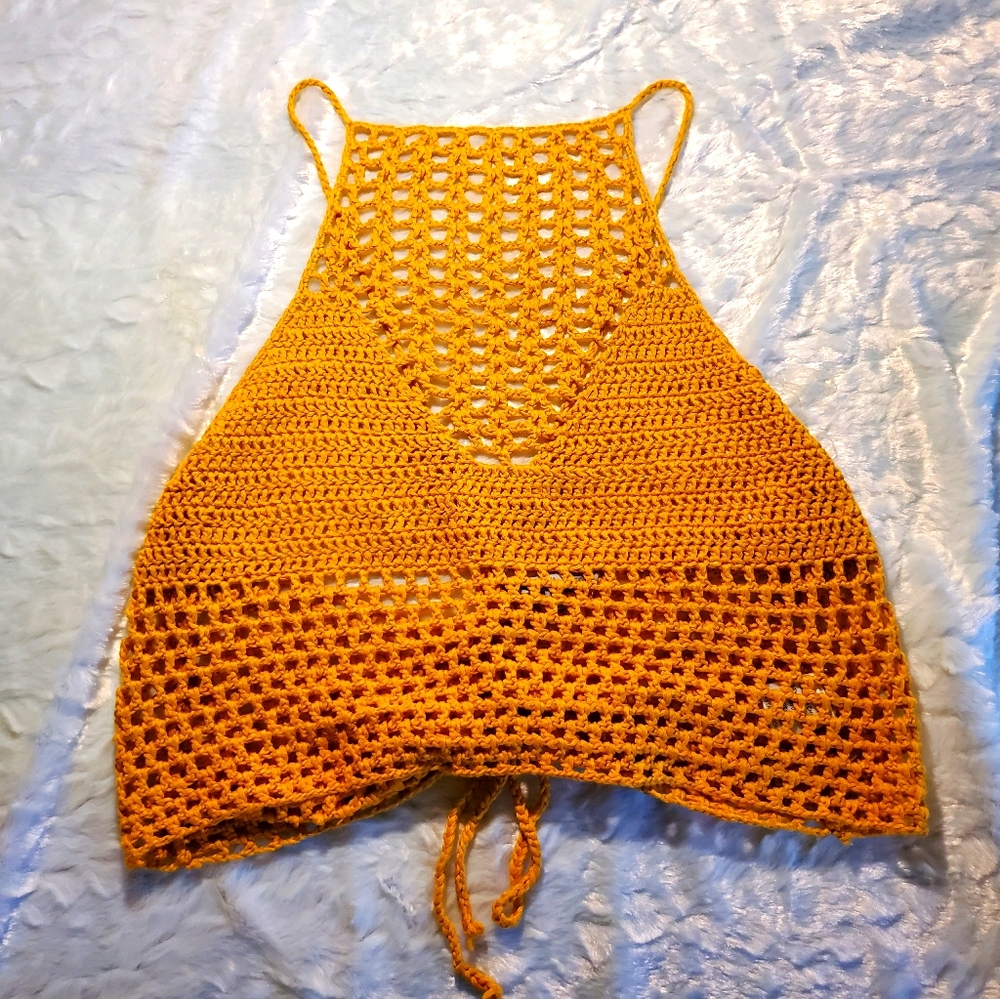 Yellow Crochet Crop Top - Size Large